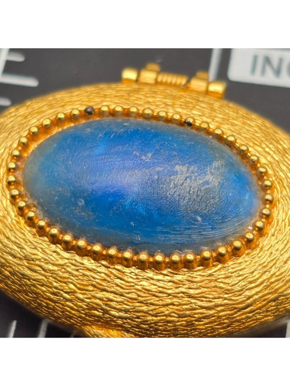 Vintage Helena Rubinstein Heaven Sent Trinket Box 1.75" Gold Blue Cabochon 1960s - Picture 8 of 8